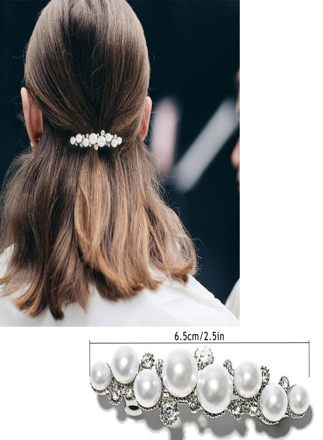 IRCOMULTI Silver Pearl Hair Clip Pearl Crystal Hair Barrette Wedding Rhinestone Hairclip French Crystal Barrettes Decorative Accessories For Women Headdress - Image 4